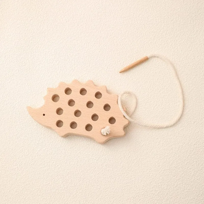 Holz-Igel-Fädelbrett, Montessori-Spielzeug, Buchenholz, Lernspielzeug, Knopf-Perlenblöcke, Puzzle-Spielzeug, Baby-Geschenke