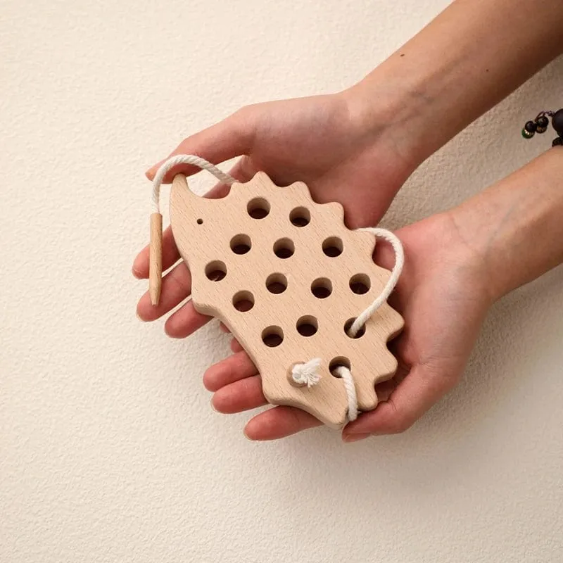 Holz-Igel-Fädelbrett, Montessori-Spielzeug, Buchenholz, Lernspielzeug, Knopf-Perlenblöcke, Puzzle-Spielzeug, Baby-Geschenke