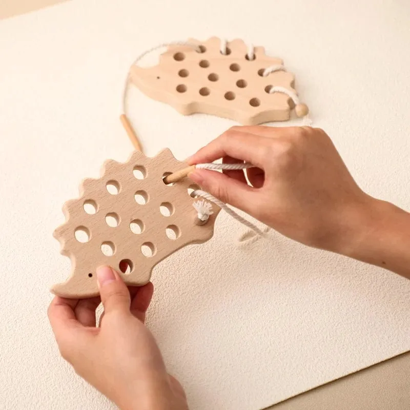 Holz-Igel-Fädelbrett, Montessori-Spielzeug, Buchenholz, Lernspielzeug, Knopf-Perlenblöcke, Puzzle-Spielzeug, Baby-Geschenke