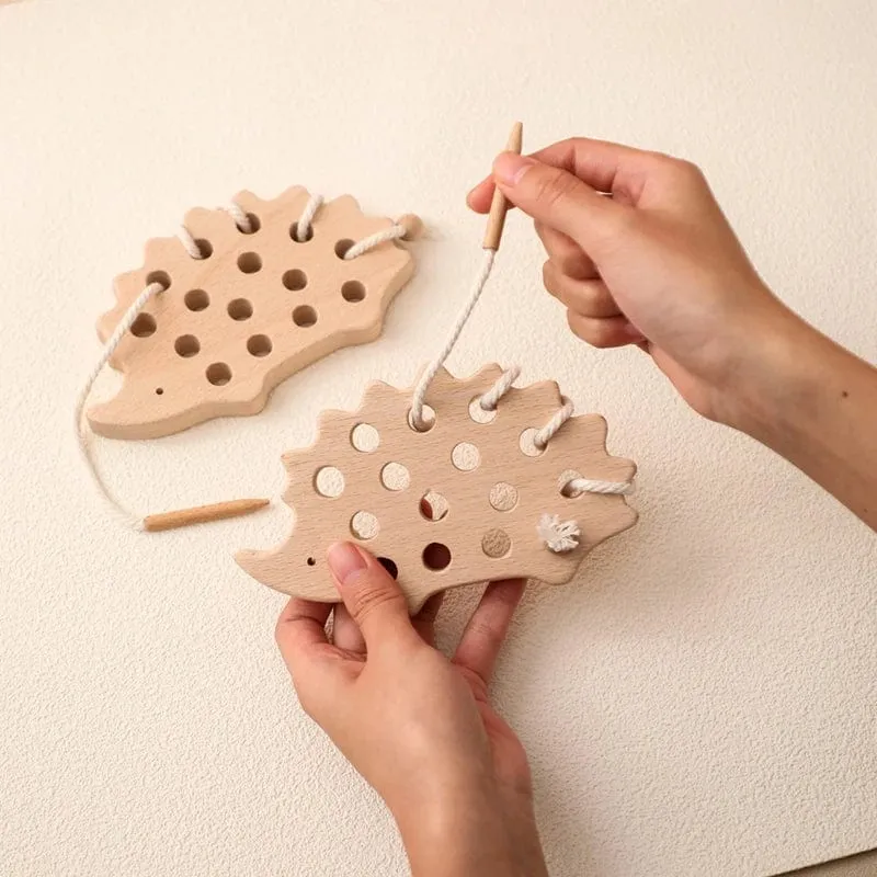 Holz-Igel-Fädelbrett, Montessori-Spielzeug, Buchenholz, Lernspielzeug, Knopf-Perlenblöcke, Puzzle-Spielzeug, Baby-Geschenke