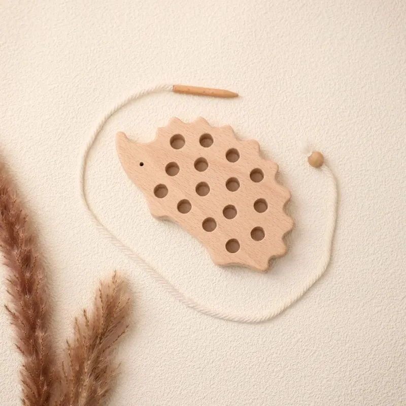 Holz-Igel-Fädelbrett, Montessori-Spielzeug, Buchenholz, Lernspielzeug, Knopf-Perlenblöcke, Puzzle-Spielzeug, Baby-Geschenke