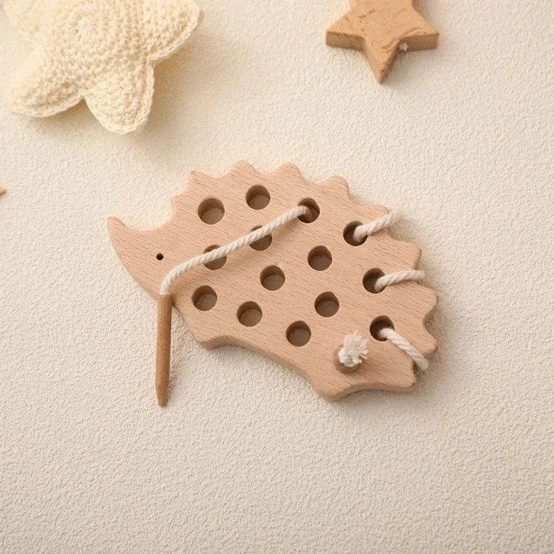 Holz-Igel-Fädelbrett, Montessori-Spielzeug, Buchenholz, Lernspielzeug, Knopf-Perlenblöcke, Puzzle-Spielzeug, Baby-Geschenke