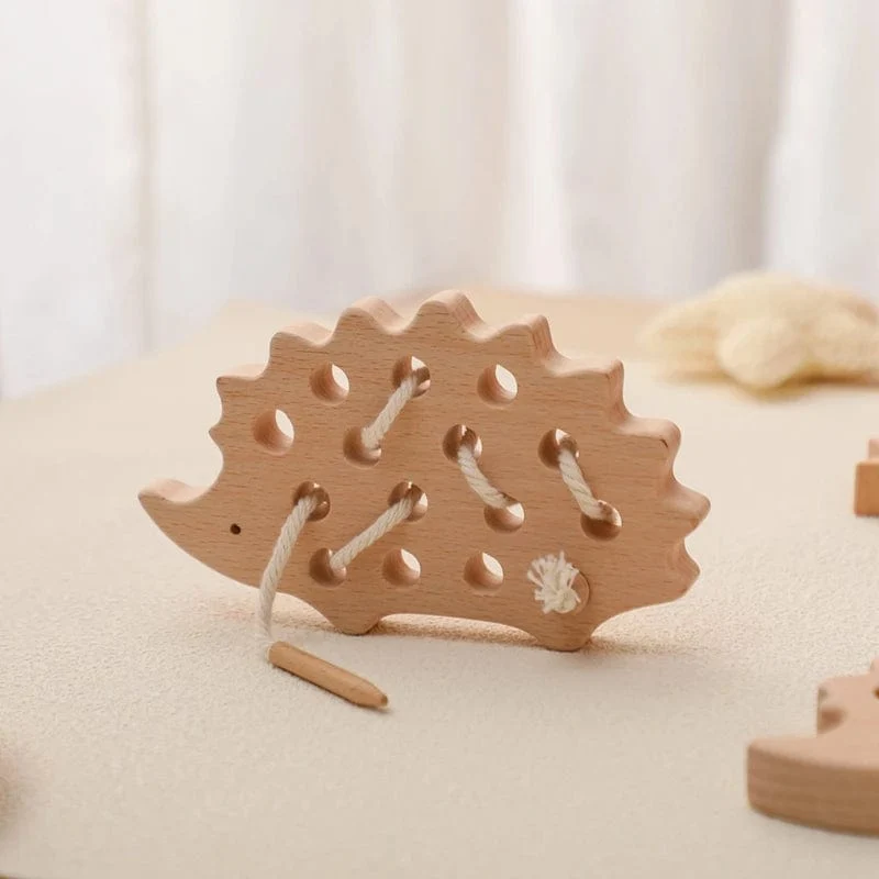 Holz-Igel-Fädelbrett, Montessori-Spielzeug, Buchenholz, Lernspielzeug, Knopf-Perlenblöcke, Puzzle-Spielzeug, Baby-Geschenke