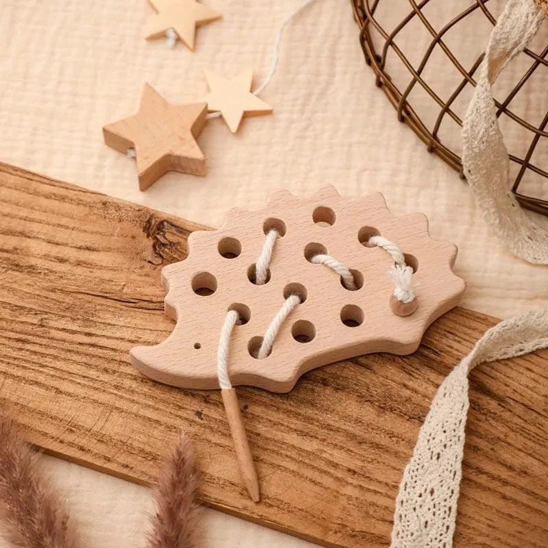 Holz-Igel-Fädelbrett, Montessori-Spielzeug, Buchenholz, Lernspielzeug, Knopf-Perlenblöcke, Puzzle-Spielzeug, Baby-Geschenke