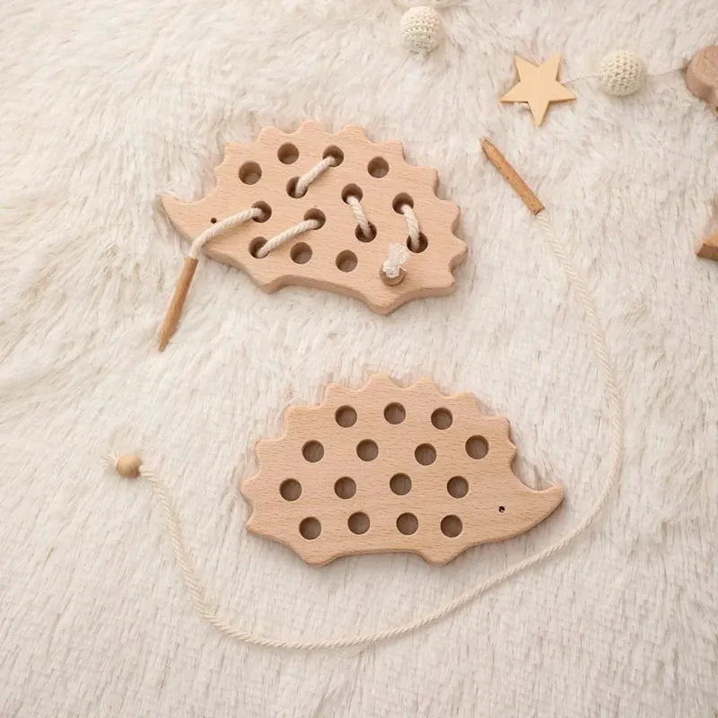 Holz-Igel-Fädelbrett, Montessori-Spielzeug, Buchenholz, Lernspielzeug, Knopf-Perlenblöcke, Puzzle-Spielzeug, Baby-Geschenke