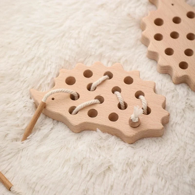 Holz-Igel-Fädelbrett, Montessori-Spielzeug, Buchenholz, Lernspielzeug, Knopf-Perlenblöcke, Puzzle-Spielzeug, Baby-Geschenke