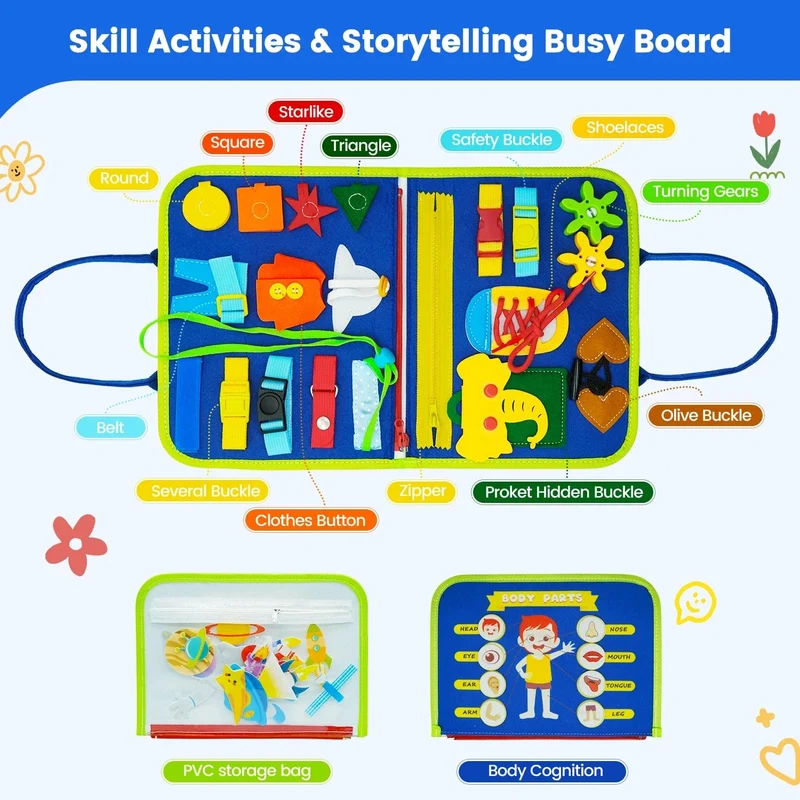 Montessori-Spielzeug für Kleinkinder, Busy Board, Busy Book, Sensory Preshool, Frühpädagogik, Lernen der Feinmotorik, Spielzeug für Kinder