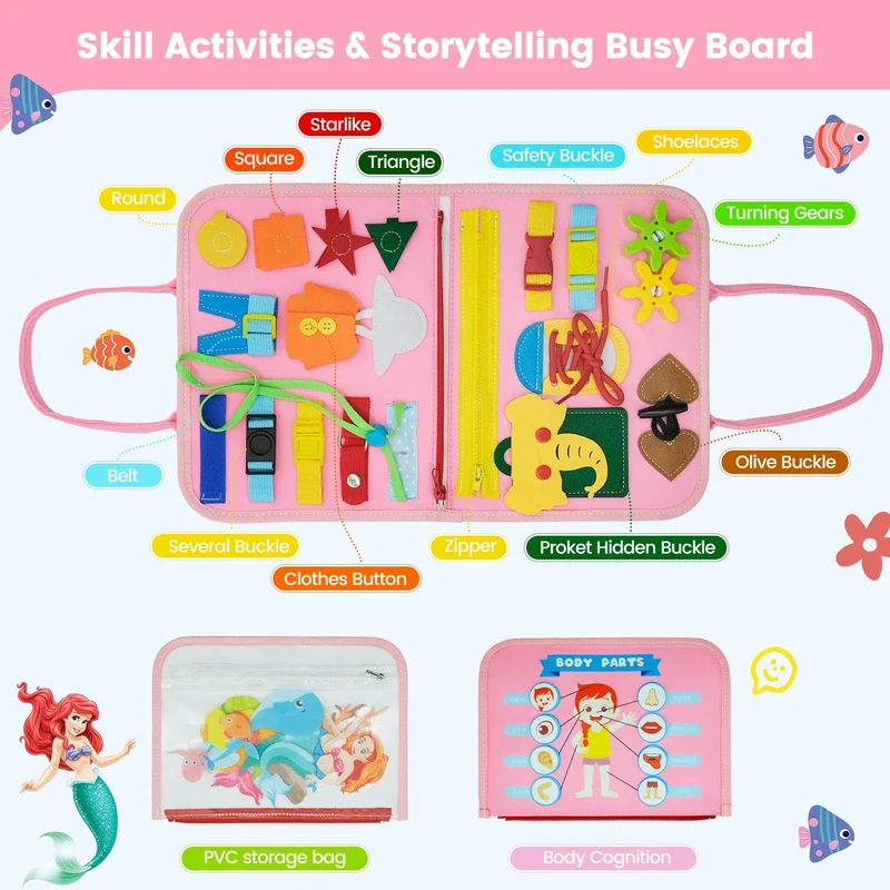 Montessori-Spielzeug für Kleinkinder, Busy Board, Busy Book, Sensory Preshool, Frühpädagogik, Lernen der Feinmotorik, Spielzeug für Kinder