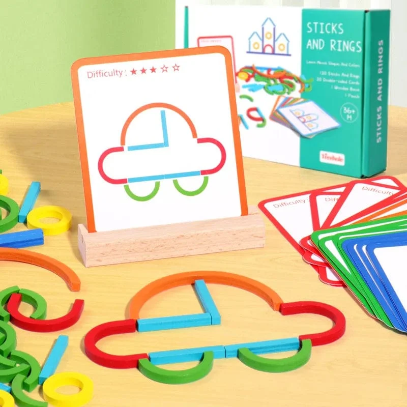 Montessori-Spielzeug für Kinder, bunte Holzstäbchen, Puzzle, logisches Denken, Herausforderung, Intelligenzspiele, pädagogisches Holzspielzeug für Kinder