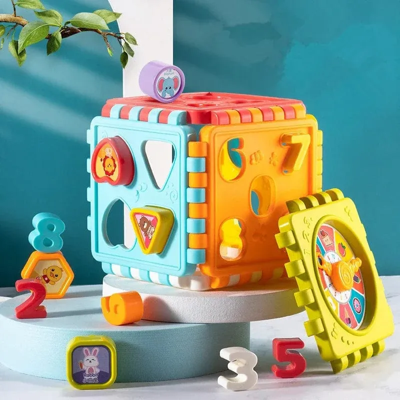 Aktivitätswürfel-Box für Kleinkinder, Formensortierspielzeug für Jungen und Mädchen, Formen-Zuordnungsspiel, Zahlensortierspiel, Montessori-Lernspielzeug für Babys und Kinder