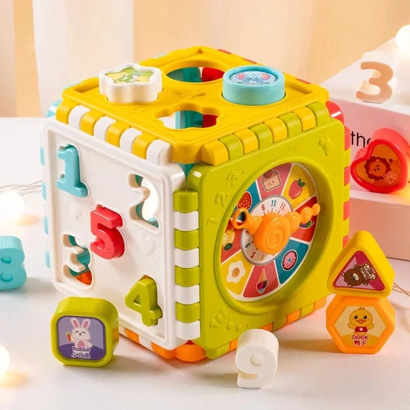 Aktivitätswürfel-Box für Kleinkinder, Formensortierspielzeug für Jungen und Mädchen, Formen-Zuordnungsspiel, Zahlensortierspiel, Montessori-Lernspielzeug für Babys und Kinder