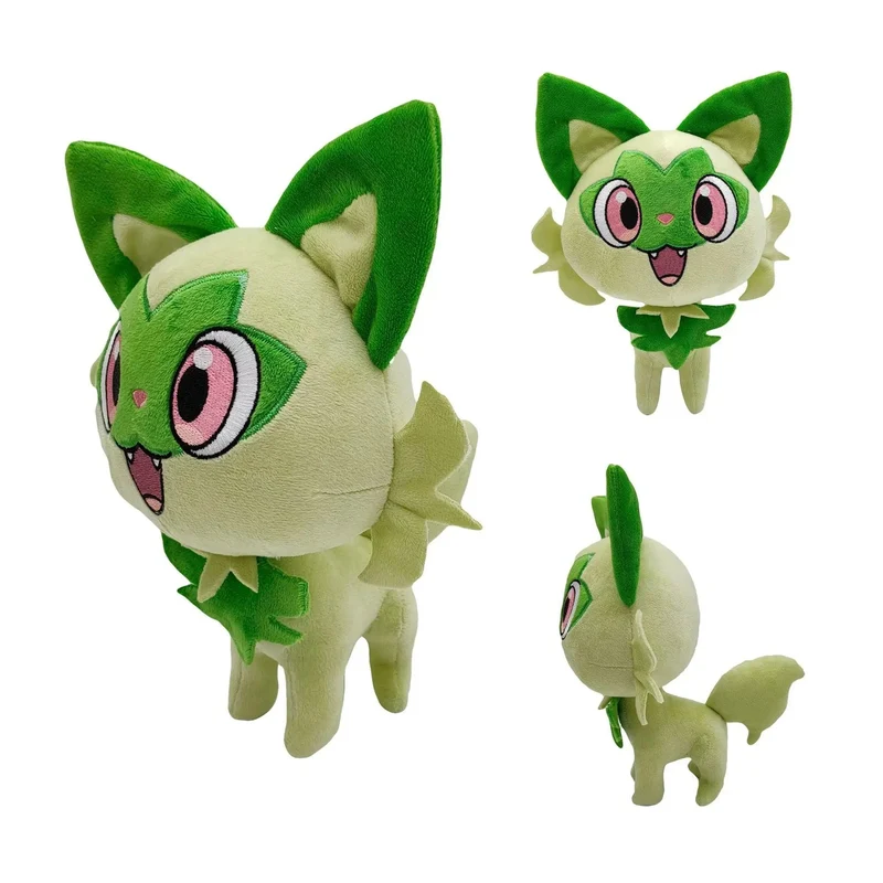 25 cm große Sprigatito Pokémon Plüschtier, japanische Anime-Filmkatze, Sprigatito Grüner Fuchs Fuecoco Quaxly Stofftier, Geburtstagsgeschenk für Kinder