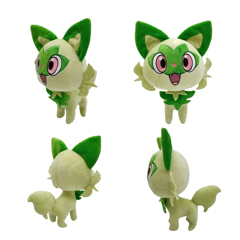 25 cm große Sprigatito Pokémon Plüschtier, japanische Anime-Filmkatze, Sprigatito Grüner Fuchs Fuecoco Quaxly Stofftier, Geburtstagsgeschenk für Kinder