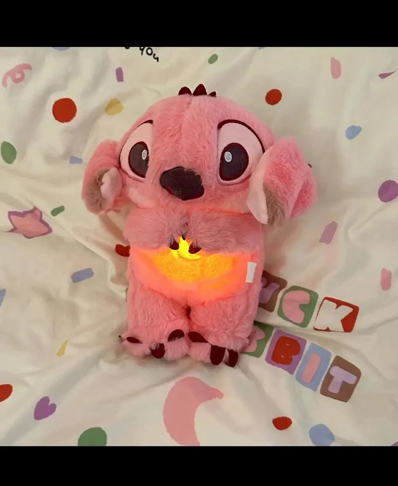 Kawaii Stitch Plüschpuppe Baby Schlafbegleiter Sound Beruhigendes Musical Kawaii Mit Airbag und Licht Puppe Atmen Spielzeug Geschenke