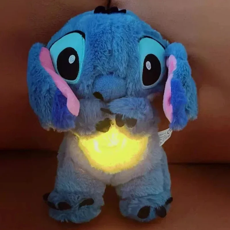 Kawaii Stitch Plüschpuppe Baby Schlafbegleiter Sound Beruhigendes Musical Kawaii Mit Airbag und Licht Puppe Atmen Spielzeug Geschenke
