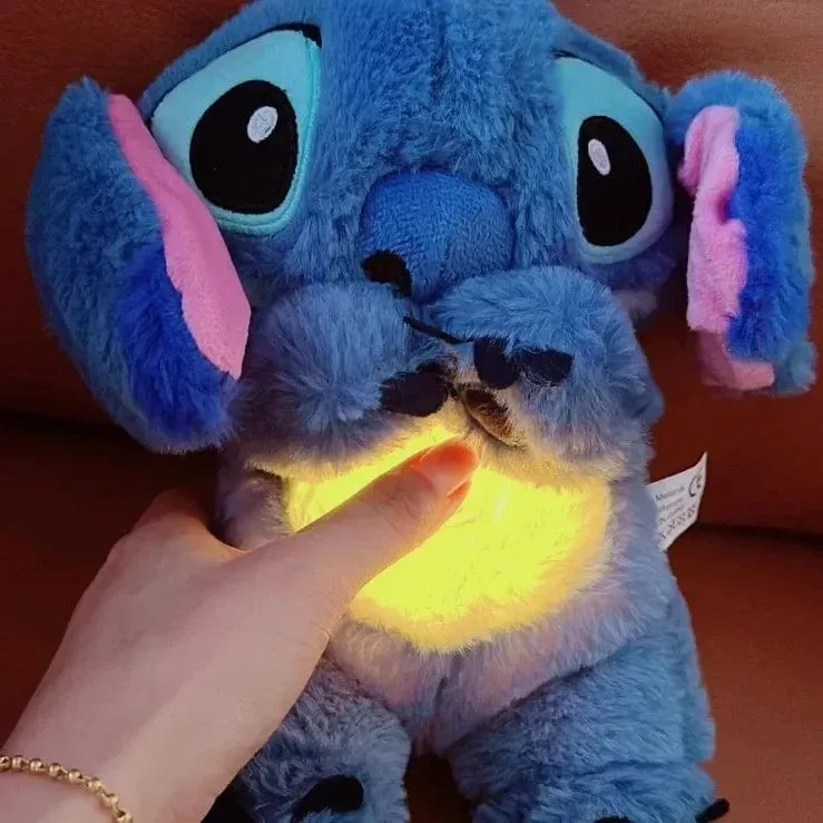 Kawaii Stitch Plüschpuppe Baby Schlafbegleiter Sound Beruhigendes Musical Kawaii Mit Airbag und Licht Puppe Atmen Spielzeug Geschenke