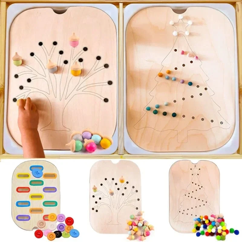 Montessori Sensorisches Tablett Brettspiel aus Holz für Kinder Weihnachtsbaum Eichel Farbsortierer Frühe Bildung Ausbildung Lernspielzeug