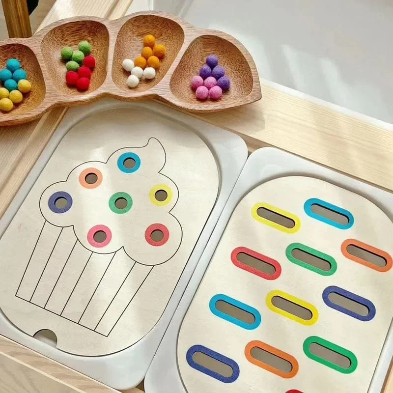 Montessori Sensorisches Tablett Brettspiel aus Holz für Kinder Weihnachtsbaum Eichel Farbsortierer Frühe Bildung Ausbildung Lernspielzeug