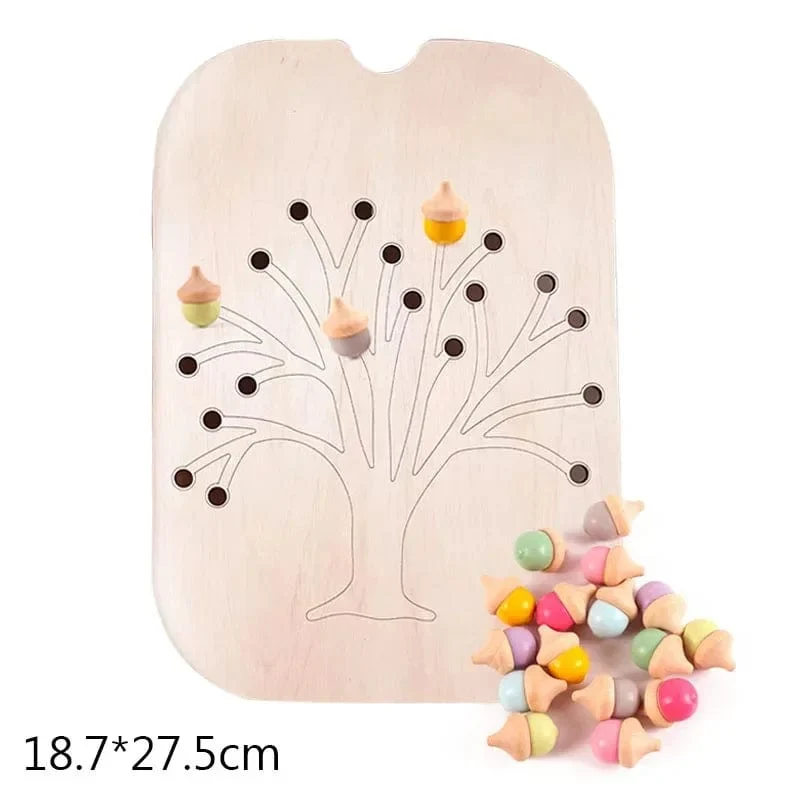 Montessori Sensorisches Tablett Brettspiel aus Holz für Kinder Weihnachtsbaum Eichel Farbsortierer Frühe Bildung Ausbildung Lernspielzeug