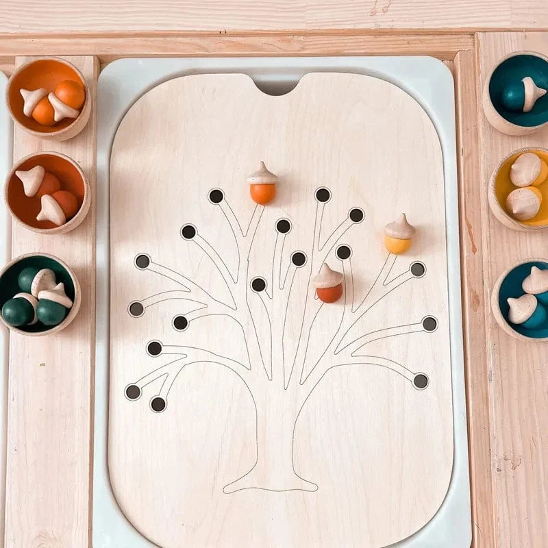 Montessori Sensorisches Tablett Brettspiel aus Holz für Kinder Weihnachtsbaum Eichel Farbsortierer Frühe Bildung Ausbildung Lernspielzeug
