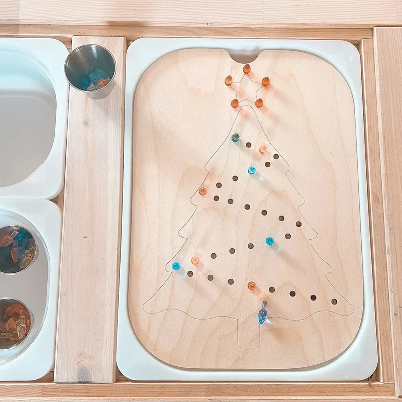 Montessori Sensorisches Tablett Brettspiel aus Holz für Kinder Weihnachtsbaum Eichel Farbsortierer Frühe Bildung Ausbildung Lernspielzeug