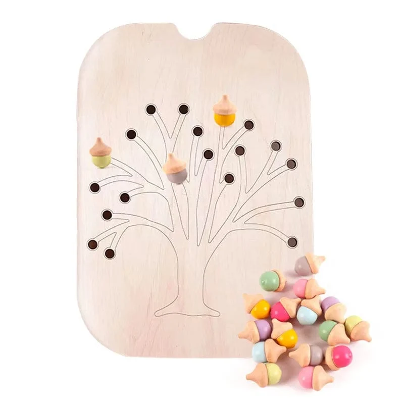 Montessori Sensorisches Tablett Brettspiel aus Holz für Kinder Weihnachtsbaum Eichel Farbsortierer Frühe Bildung Ausbildung Lernspielzeug