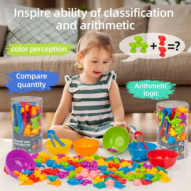 Zähl- und Sortierspielzeug für Kleinkinder, Vorschul-Lernaktivitäten für Mathematik, Farberkennung, Montessori-Baby, MINT-Geschenk
