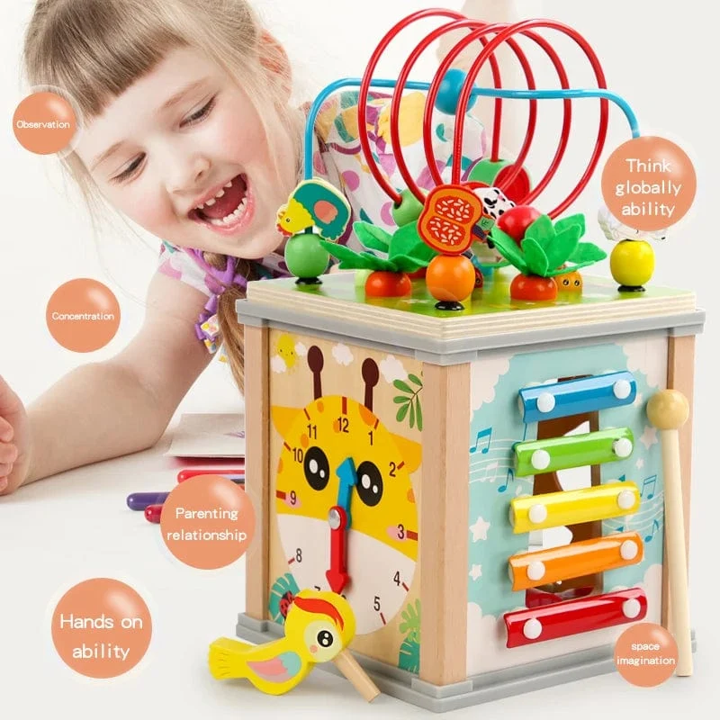 Montessori Holz Kinderspielzeug Multifunktions Perlen Schatzkiste Vorschule Baby Bausteine ​​Frühe Bildung Kinderspielzeug