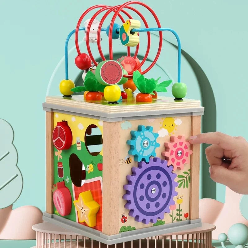 Montessori Holz Kinderspielzeug Multifunktions Perlen Schatzkiste Vorschule Baby Bausteine ​​Frühe Bildung Kinderspielzeug