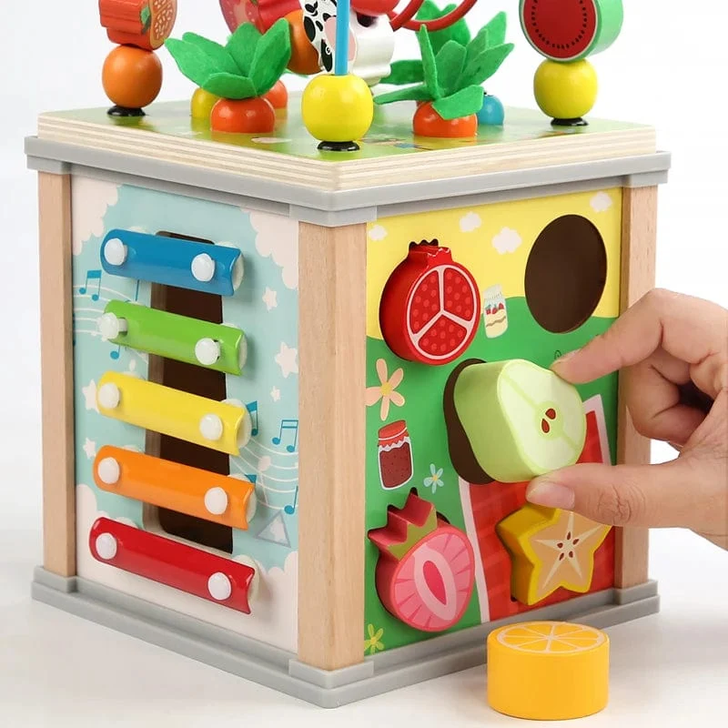 Montessori Holz Kinderspielzeug Multifunktions Perlen Schatzkiste Vorschule Baby Bausteine ​​Frühe Bildung Kinderspielzeug