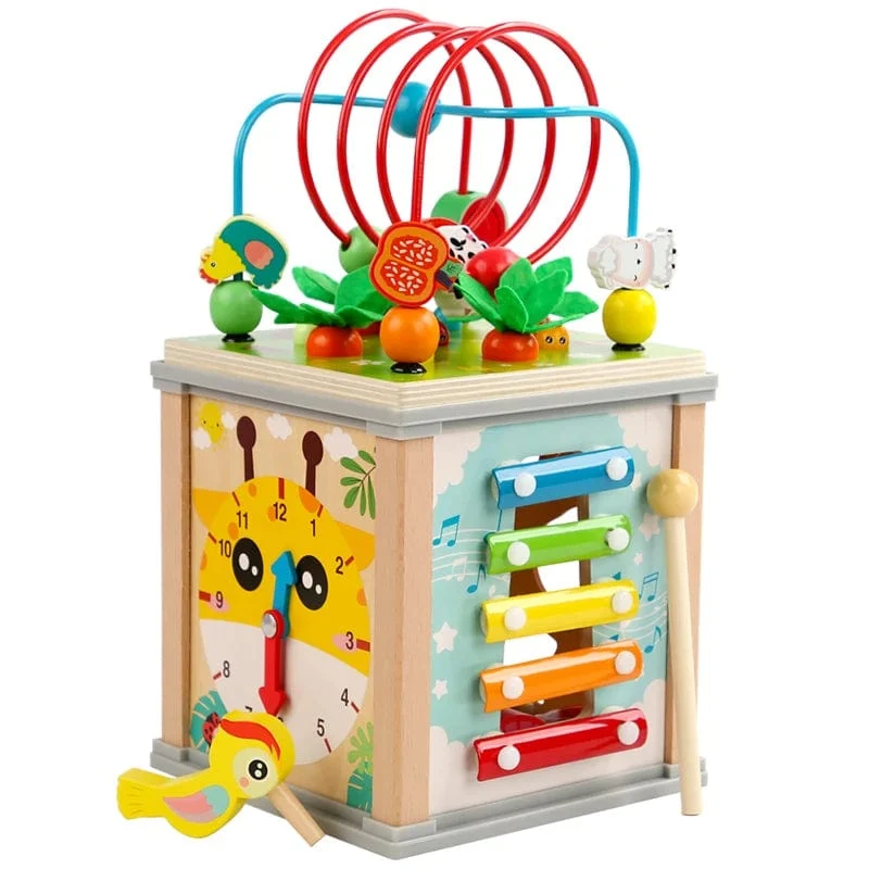Montessori Holz Kinderspielzeug Multifunktions Perlen Schatzkiste Vorschule Baby Bausteine ​​Frühe Bildung Kinderspielzeug