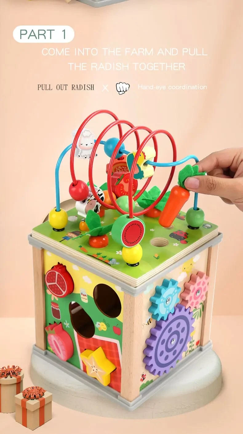 Montessori Holz Kinderspielzeug Multifunktions Perlen Schatzkiste Vorschule Baby Bausteine ​​Frühe Bildung Kinderspielzeug