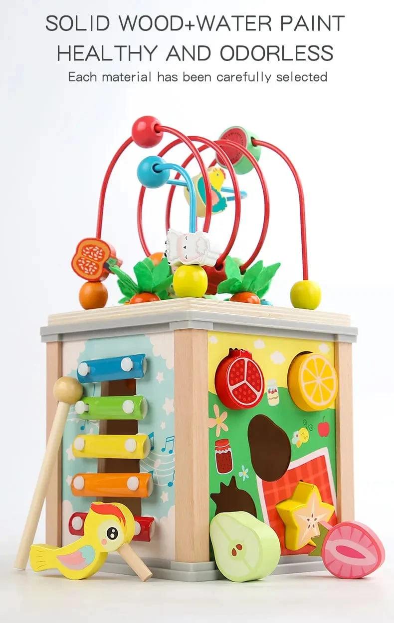 Montessori Holz Kinderspielzeug Multifunktions Perlen Schatzkiste Vorschule Baby Bausteine ​​Frühe Bildung Kinderspielzeug