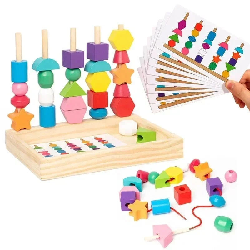 Montessori-Holzspielzeug, Farb- und Form-Matching-Puzzle-Spiel, bunte Perlen, Farberkennung, frühes Lernspielzeug, Geschenk für Kinder
