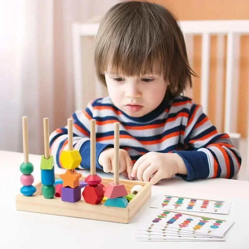 Montessori-Holzspielzeug, Farb- und Form-Matching-Puzzle-Spiel, bunte Perlen, Farberkennung, frühes Lernspielzeug, Geschenk für Kinder