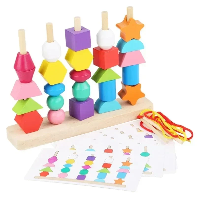 Montessori-Holzspielzeug, Farb- und Form-Matching-Puzzle-Spiel, bunte Perlen, Farberkennung, frühes Lernspielzeug, Geschenk für Kinder