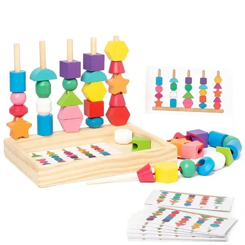 Montessori-Holzspielzeug, Farb- und Form-Matching-Puzzle-Spiel, bunte Perlen, Farberkennung, frühes Lernspielzeug, Geschenk für Kinder