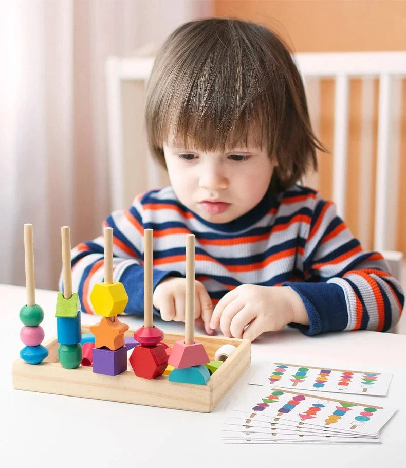 Montessori-Holzspielzeug, Farb- und Form-Matching-Puzzle-Spiel, bunte Perlen, Farberkennung, frühes Lernspielzeug, Geschenk für Kinder