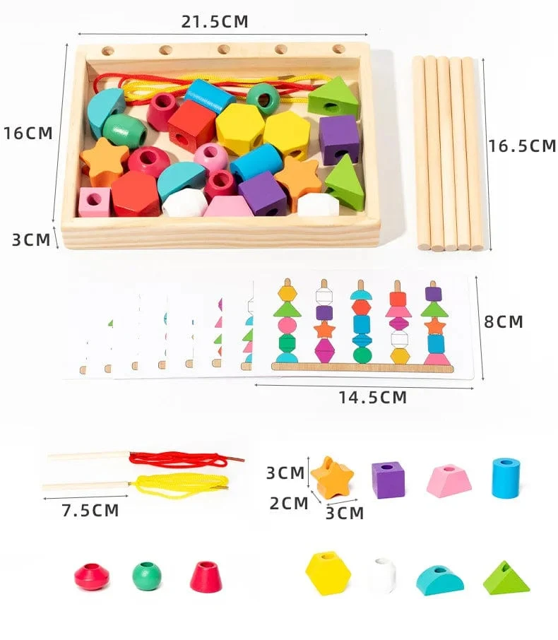 Montessori-Holzspielzeug, Farb- und Form-Matching-Puzzle-Spiel, bunte Perlen, Farberkennung, frühes Lernspielzeug, Geschenk für Kinder
