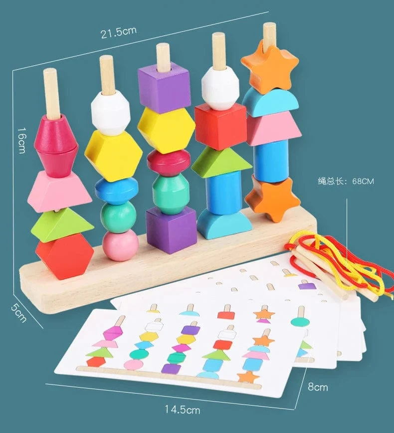 Montessori-Holzspielzeug, Farb- und Form-Matching-Puzzle-Spiel, bunte Perlen, Farberkennung, frühes Lernspielzeug, Geschenk für Kinder