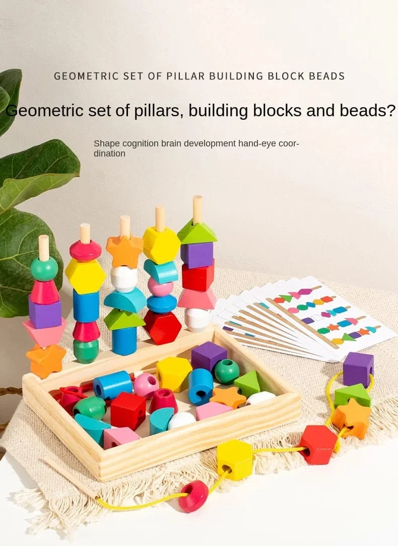 Montessori-Holzspielzeug, Farb- und Form-Matching-Puzzle-Spiel, bunte Perlen, Farberkennung, frühes Lernspielzeug, Geschenk für Kinder
