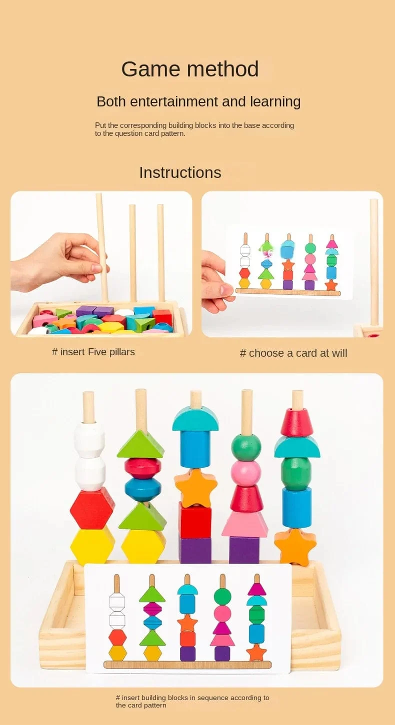Montessori-Holzspielzeug, Farb- und Form-Matching-Puzzle-Spiel, bunte Perlen, Farberkennung, frühes Lernspielzeug, Geschenk für Kinder