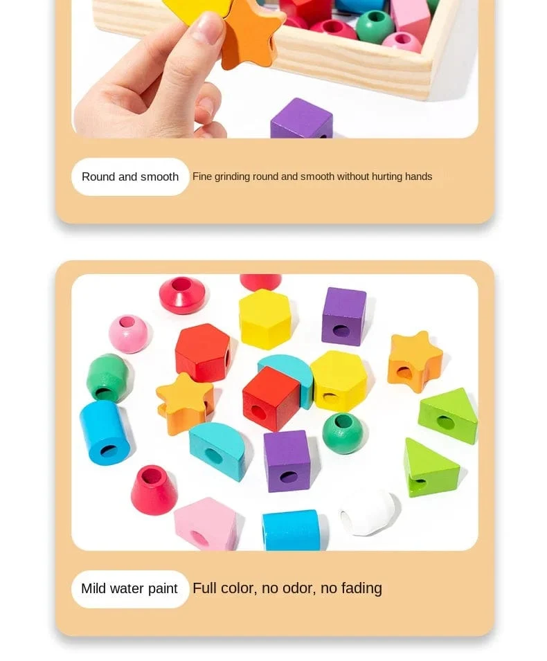 Montessori-Holzspielzeug, Farb- und Form-Matching-Puzzle-Spiel, bunte Perlen, Farberkennung, frühes Lernspielzeug, Geschenk für Kinder