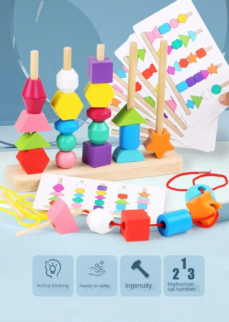 Montessori-Holzspielzeug, Farb- und Form-Matching-Puzzle-Spiel, bunte Perlen, Farberkennung, frühes Lernspielzeug, Geschenk für Kinder