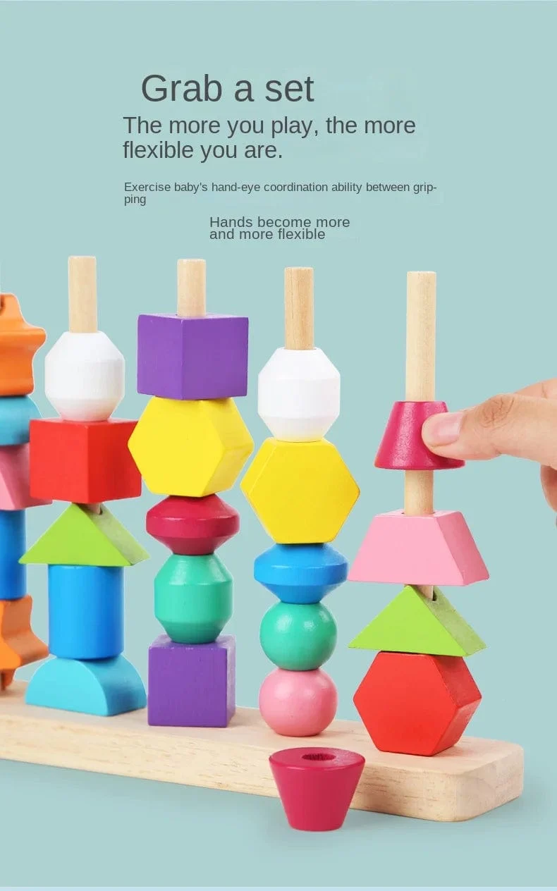 Montessori-Holzspielzeug, Farb- und Form-Matching-Puzzle-Spiel, bunte Perlen, Farberkennung, frühes Lernspielzeug, Geschenk für Kinder