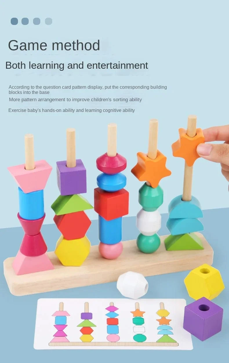 Montessori-Holzspielzeug, Farb- und Form-Matching-Puzzle-Spiel, bunte Perlen, Farberkennung, frühes Lernspielzeug, Geschenk für Kinder