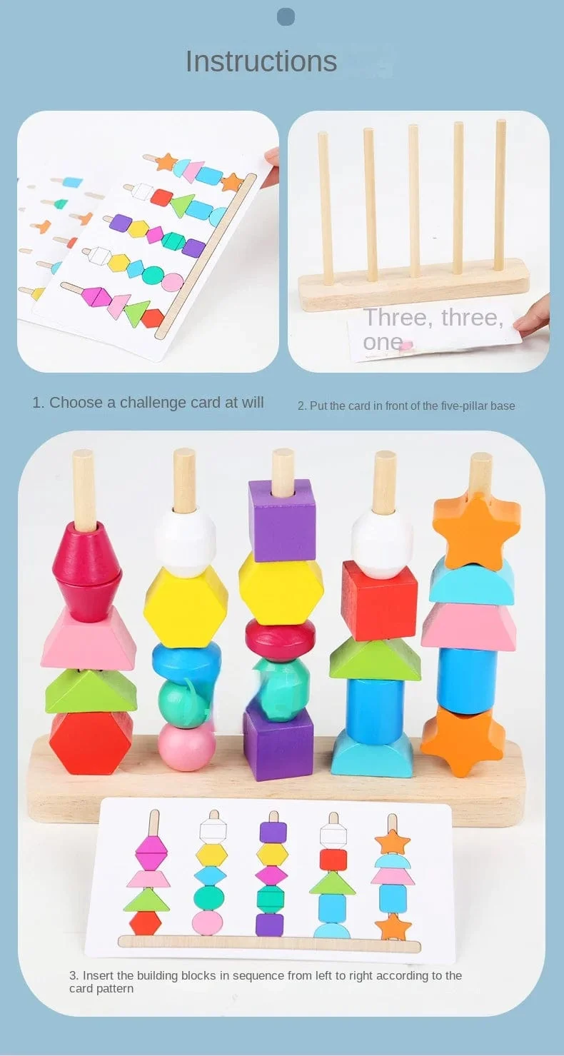Montessori-Holzspielzeug, Farb- und Form-Matching-Puzzle-Spiel, bunte Perlen, Farberkennung, frühes Lernspielzeug, Geschenk für Kinder