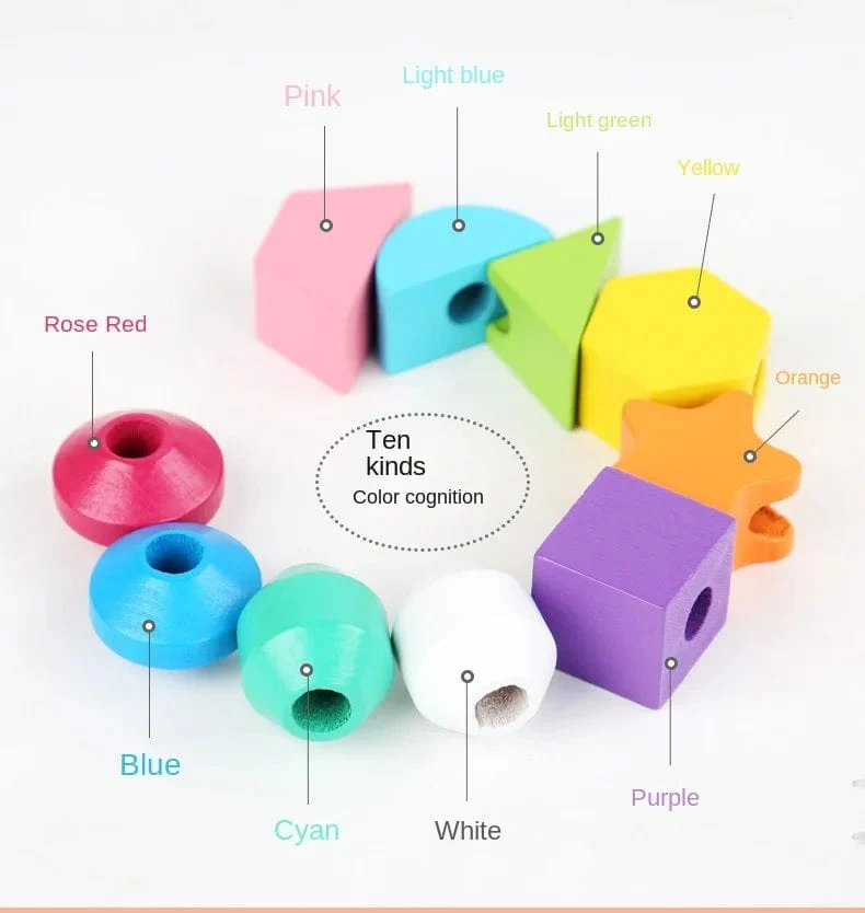 Montessori-Holzspielzeug, Farb- und Form-Matching-Puzzle-Spiel, bunte Perlen, Farberkennung, frühes Lernspielzeug, Geschenk für Kinder