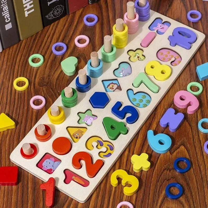 Kinder Montessori Mathe-Spielzeug für Kleinkinder, pädagogisches Holzpuzzle, Angelspielzeug, Zählen, Zahlen, Formen, passende Sortierspiele, Brettspielzeug