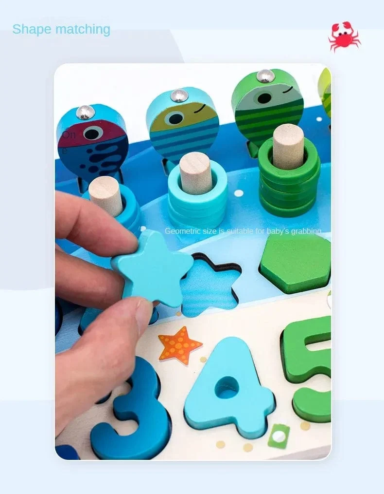 Kinder Montessori Mathe-Spielzeug für Kleinkinder, pädagogisches Holzpuzzle, Angelspielzeug, Zählen, Zahlen, Formen, passende Sortierspiele, Brettspielzeug